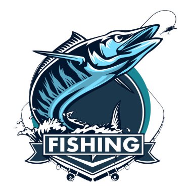 Vektör çizim bir wahoo, Acanthocybium solandri, bir scombrid balık atlama kadar her retro tarzında yapılan izole beyaz arka plan ayarlamak yan bakıldığında.