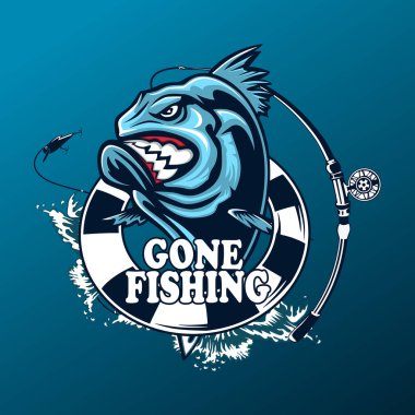 Kızgın piranha balıkçılık logosunu görmeniz gerekir. Balıkçılık kulüpler, baskı, web ve diğer el sanatları için logo ve amblem oluşturmak için vektör çizim kullanılabilir.