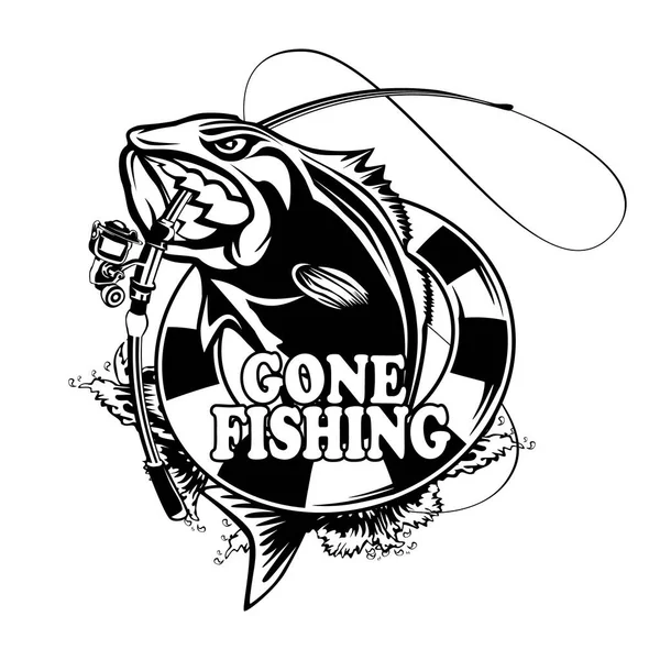 Logo Pesca Pescado Bajo Con Emblema Palo Varilla Pesca Tema — Vector de stock