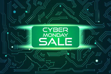 Pazartesi siber etkinliği için teknoloji satışı afişi. Satış promosyonun için vektör sanatı.