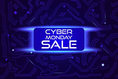 Pazartesi siber etkinliği için teknoloji satışı afişi. Satış promosyonun için vektör sanatı.