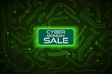 Pazartesi siber etkinliği için teknoloji satışı afişi. Satış promosyonun için vektör sanatı.