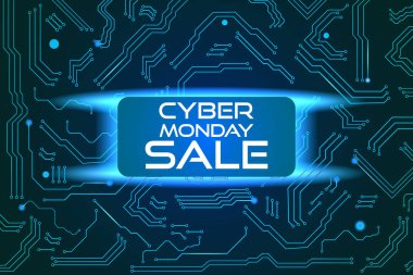 Pazartesi siber etkinliği için teknoloji satışı afişi. Satış promosyonun için vektör sanatı.