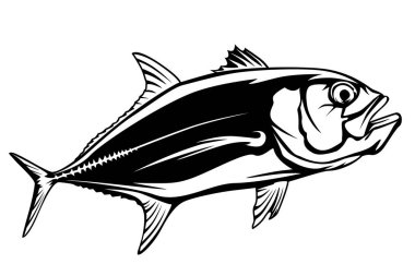 Fishing emblem of  permit isolated on white. Bone fish logo in blue colours. Ocean theme background.