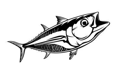 Tuna big fishing on white logo illustration. Vector illustration can be used for creating logo and emblem for fishing clubs, prints, web and other crafts. clipart