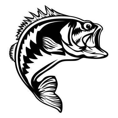 Balık tutma logosunu görmeniz gerekir. Bas çubuk Kulübü amblemi ile balık. Balık tutma Tema illüstrasyon. Beyaz izole.