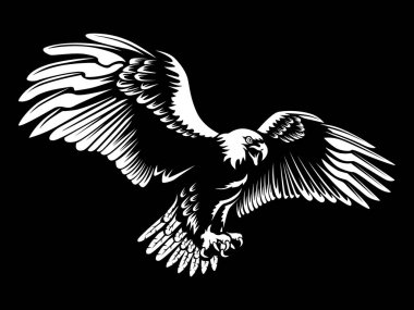 Eagle emblem isolated on white illustration. American eagle. Bird symbol of freedom and independence. Retro color logo of falcon.