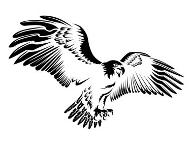 Eagle emblem isolated on white illustration. American eagle. Bird symbol of freedom and independence. Retro color logo of falcon.