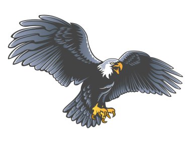 Eagle emblem isolated on white illustration. American eagle. Bird symbol of freedom and independence. Retro color logo of falcon.