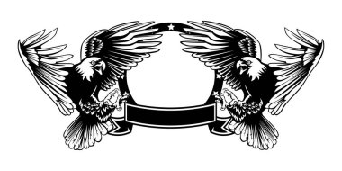 Eagle emblem isolated on white illustration. American eagle. Bird symbol of freedom and independence. Retro color logo of falcon.