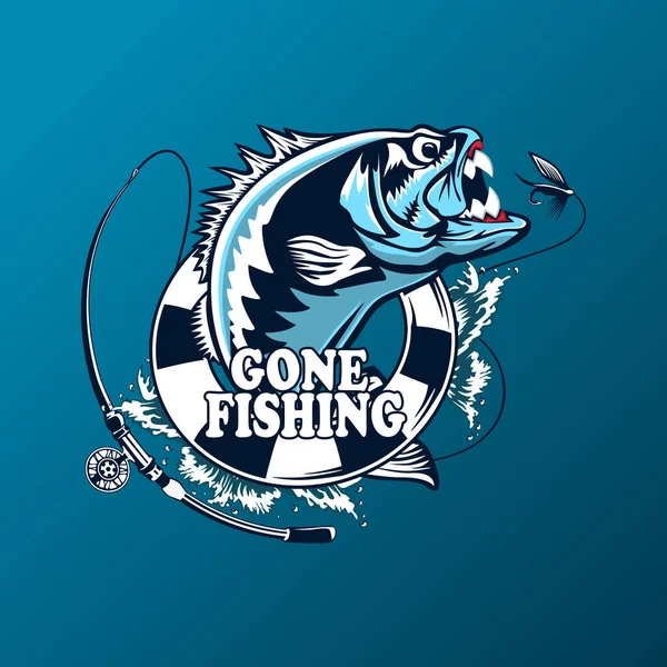 Balık tutma logosunu görmeniz gerekir. Bas çubuk Kulübü amblemi ile balık. Balık tutma Tema illüstrasyon. Beyaz izole.