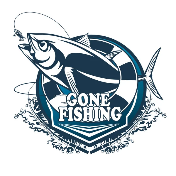 Tuna big fishing logo illustration. Tuna fish fishing vector emblem. Blue fin fish marine theme. Angry fish.