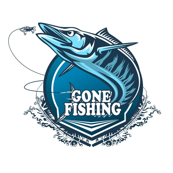 Wahoo fish. Fishing logo vector. Acanthocybium solandri. Scombrid fish jumping up fishing emblem on white background.
