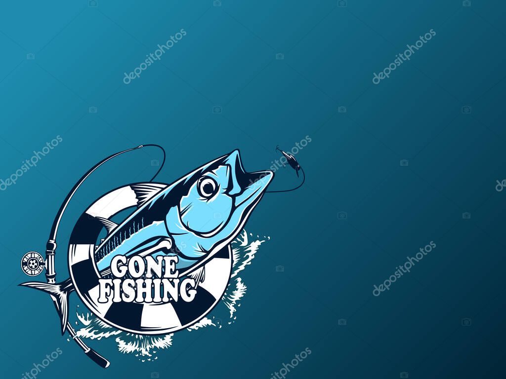 Tuna big fishing on white logo illustration. Vector illustration can be used for creating logo and emblem for fishing clubs, prints, web and other crafts.