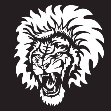 Lion angry face tattoo. Vector illustration of lion head. Safari print.