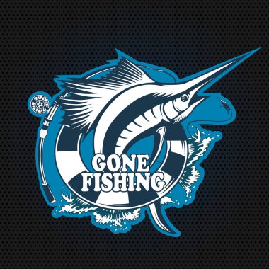 Marlin fish logo.Sword fish fishing emblem for sport club. Angry marlin fishing background theme vector illustration.