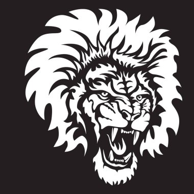 Lion angry face tattoo. Vector illustration of lion head. Safari print.