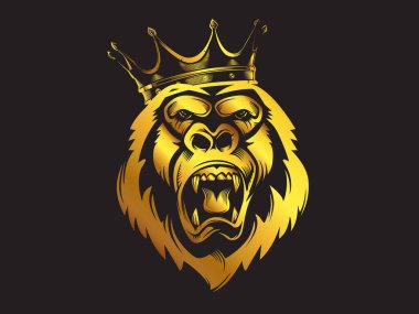 Gorilla mascot gold sport logo, emblem, illustration on a dark background