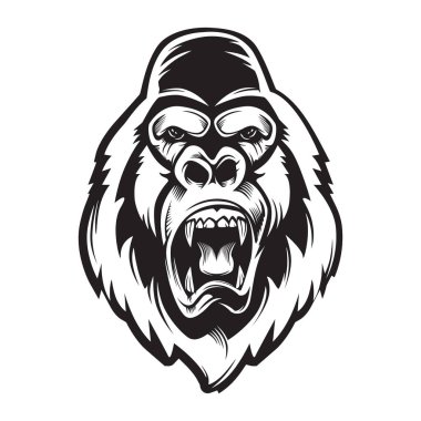 Goril maskotumuz spor logo, amblem, illüstrasyon koyu arka plan üzerinde