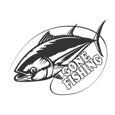 Tuna yellow fin, big eye tuna simple emlem isolated on white. Sport fishing club logo. Fishing theme vector illustration.