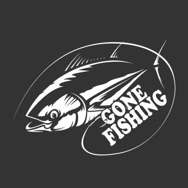 Tuna yellow fin, big eye tuna simple emlem isolated on white. Sport fishing club logo. Fishing theme vector illustration.
