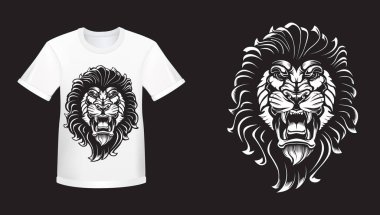 Lion angry face tattoo. Vector illustration of lion head. Safari print.