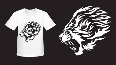 Lion angry face tattoo. Vector illustration of lion head. Safari print.