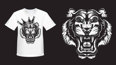 Tiger angry face tattoo. Vector illustration of big cat head. Tiger angry logo. Safari animal.