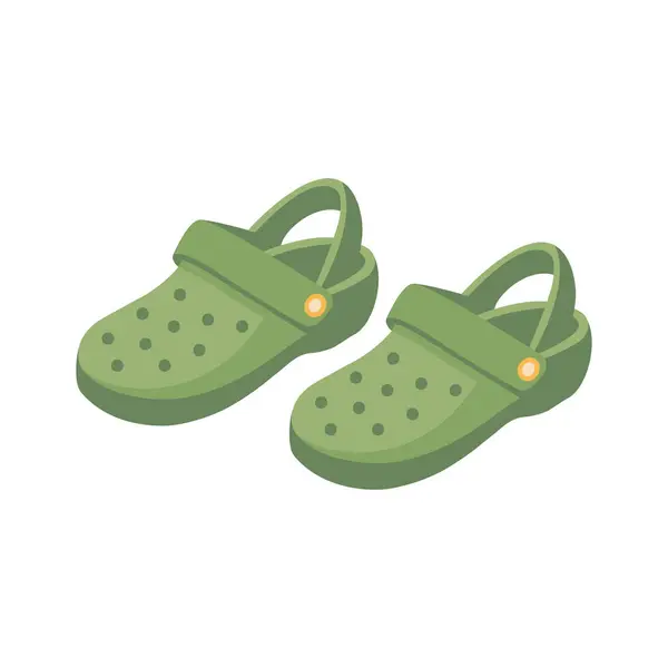 Beyaz arka planda bir çift yeşil plaj ayakkabısı..