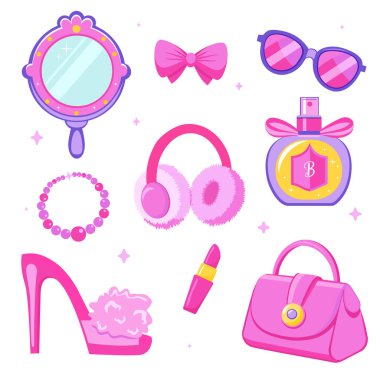 Pembe moda seti, pembe bebek estetik aksesuarları. Barbiecor ayarlandı