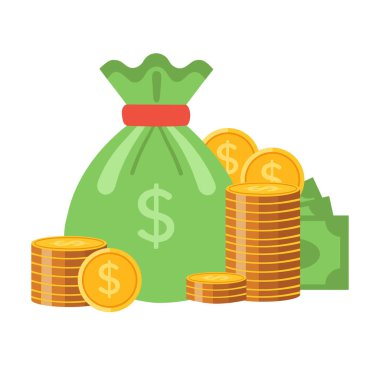 Banknotlu para çantası. Zenginliğin, başarının ve iyi şansın sembolü. Banka ve Finans. 