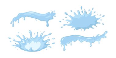 Mavi su damlaları beyaz arka plana düşer ve sıçrar. Clipart ayarlandı. Vektör