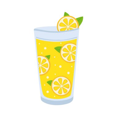 Beyaz arka planda bir bardakta limonata. Vektör illüstrasyonu