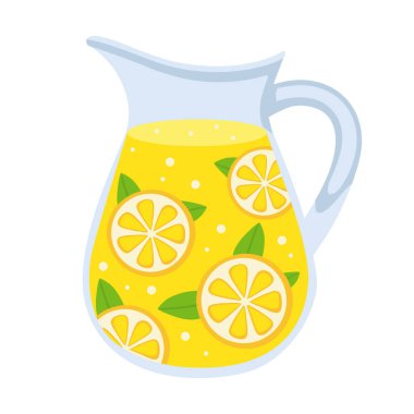 Limonata ve limon dilimleri. Vektör illüstrasyonu