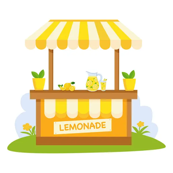 Tahta limonata standı ve limon suyu. Vektör illüstrasyonu