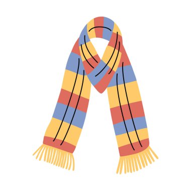 Beyaz arka planda izole edilmiş renkli eşarp. Düz biçimli vektör illüstrasyonu.
