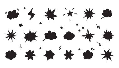 El çizimi yıldızlar ve beyaz arkaplanda izole bulutlar..