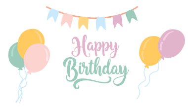 Doğum günün kutlu olsun tebrik kartı. Vektör İllüstrasyonu. Beyaz Arkaplanda İzole Edilmiş.