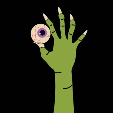 Siyah arka planda izole edilmiş bir zombi eli. Cadılar Bayramı illüstrasyonu. Vektör illüstrasyonu.