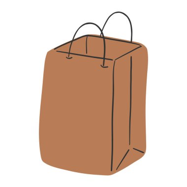 Çevre dostu kese kağıdının vektör çizimi. Düz stil, kağıt sergilenen bir ikon. Fast food teslimatı için kese kağıdı. Vektör illüstrasyonu.