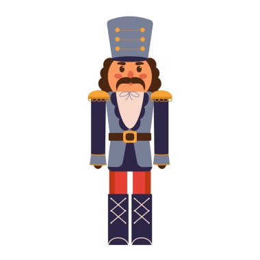 Fındıkkıran izole edilmiş vektör çizimi. Bir askerin şenlikli heykeli. Beyaz arkaplanda düz vektör illüstrasyonu