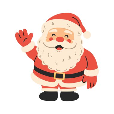 Mutlu şirin Noel Baba 'lar. Güzel Noel kartı. Çocuk tarzında düz vektör illüstrasyonu. 