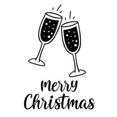 İki şampanya ya da şarap kadehinin vektör çizimi. Şıngırdayan bardakların çizimi. 