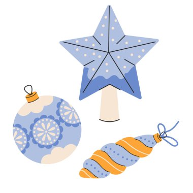 Noel ve Yeni Yıl seti. Karalama biçiminde vektör illüstrasyonu.