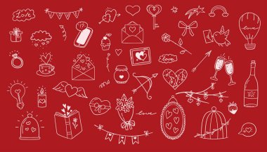 Sevgililer günü karalama seti. El çizimi vektör illüstrasyonu.