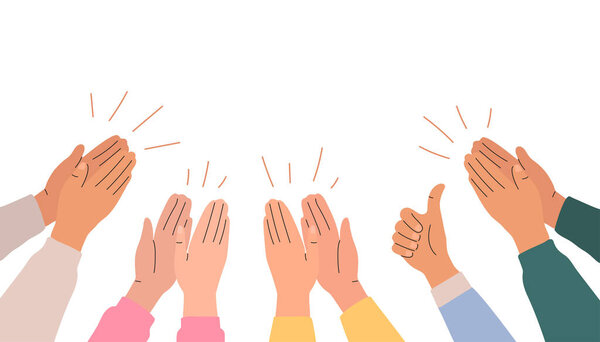Группа людей хлопает в ладоши. Люди аплодируют. Векторная иллюстрация в плоском стиле.