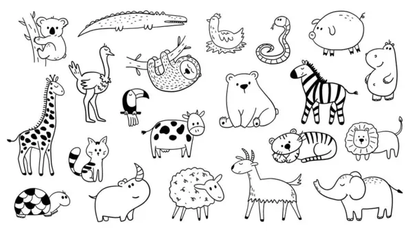 El çizimi çizgi film hayvanları. Vektör illüstrasyonu.