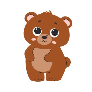 Beyaz arka planda izole edilmiş sevimli çizgi film kahverengi ayısı. Vektör illüstrasyonu.