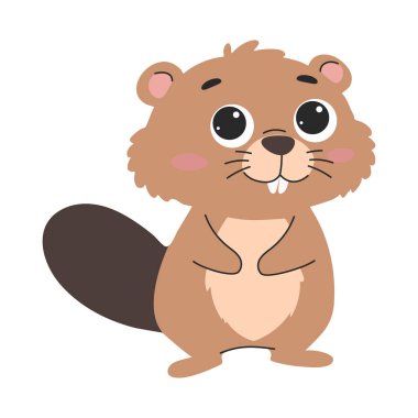 Sevimli kunduz. Çizgi film vektör çizimi beyaz arkaplanda izole edildi.