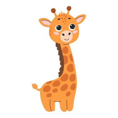 Şirin bir zürafa çizgi filmi. Vektör illüstrasyonu beyaz arkaplanda izole edildi.